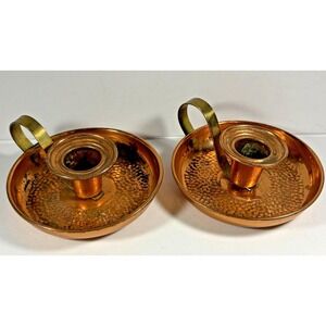 Coppercraft Guild Candlestick Holders-Hammered Copper & Brass-USA Made Vintage